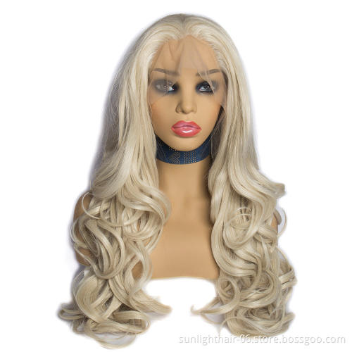 Cosplay longest 16/1001# Blonde Body Wave Middle Part Heat Resistant Synthetic Lace Front Wigs Fiber Hair For Women